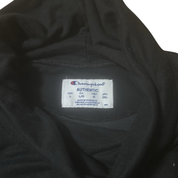 Champion Cowl Neck Sweatshirt Women's Sz Large Black Pockets Drawstring Pullover - Picture 2 of 2